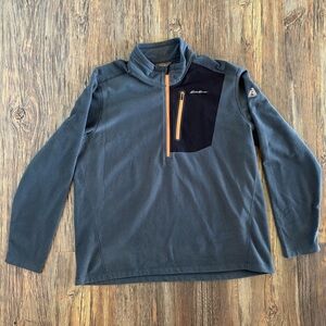 Eddie Bauer First Ascent Quarter Zip Fleece Pullover Jacket Mens XL Gray Hiking